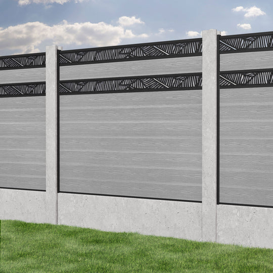 Classic Feather Split Screen Fence Panel - Light Grey - for existing concrete posts