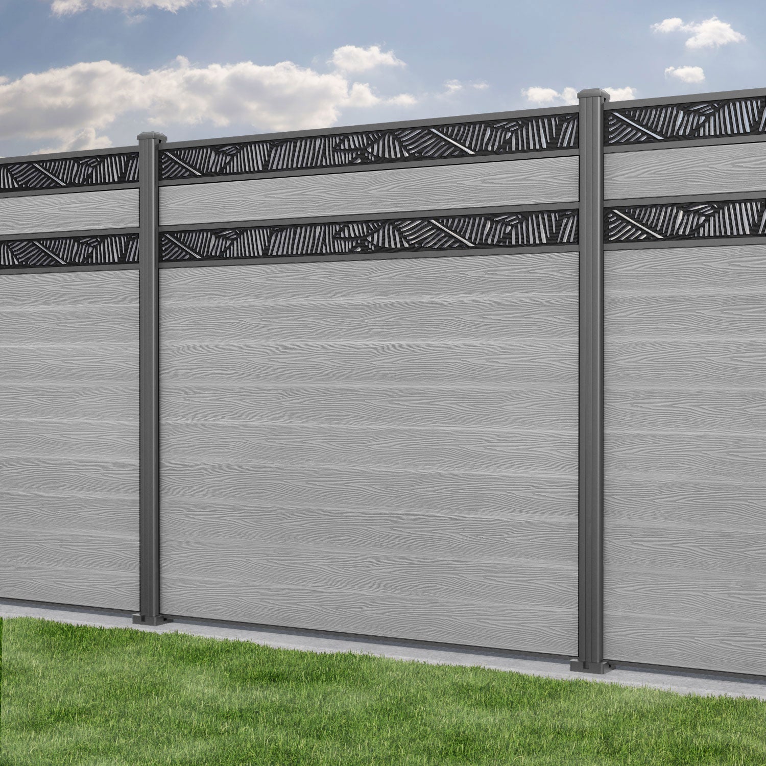 Classic Feather Split Screen Fence Panel - Light Grey - with our aluminium posts