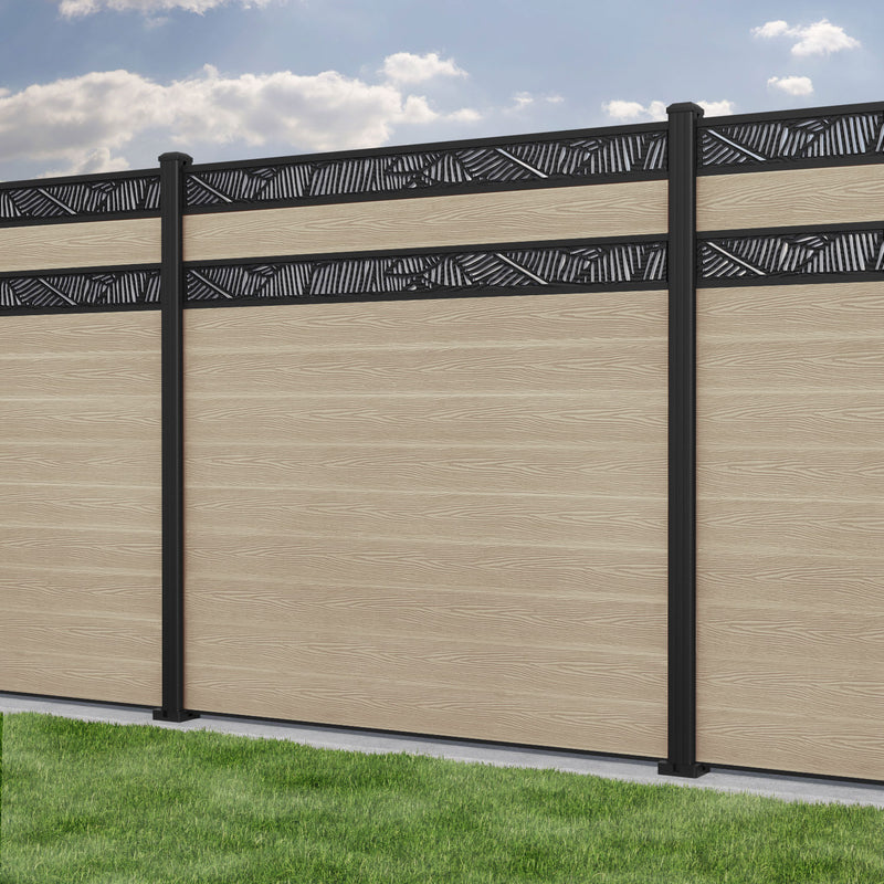Classic Feather Split Screen Fence Panel - Light Oak - with our aluminium posts