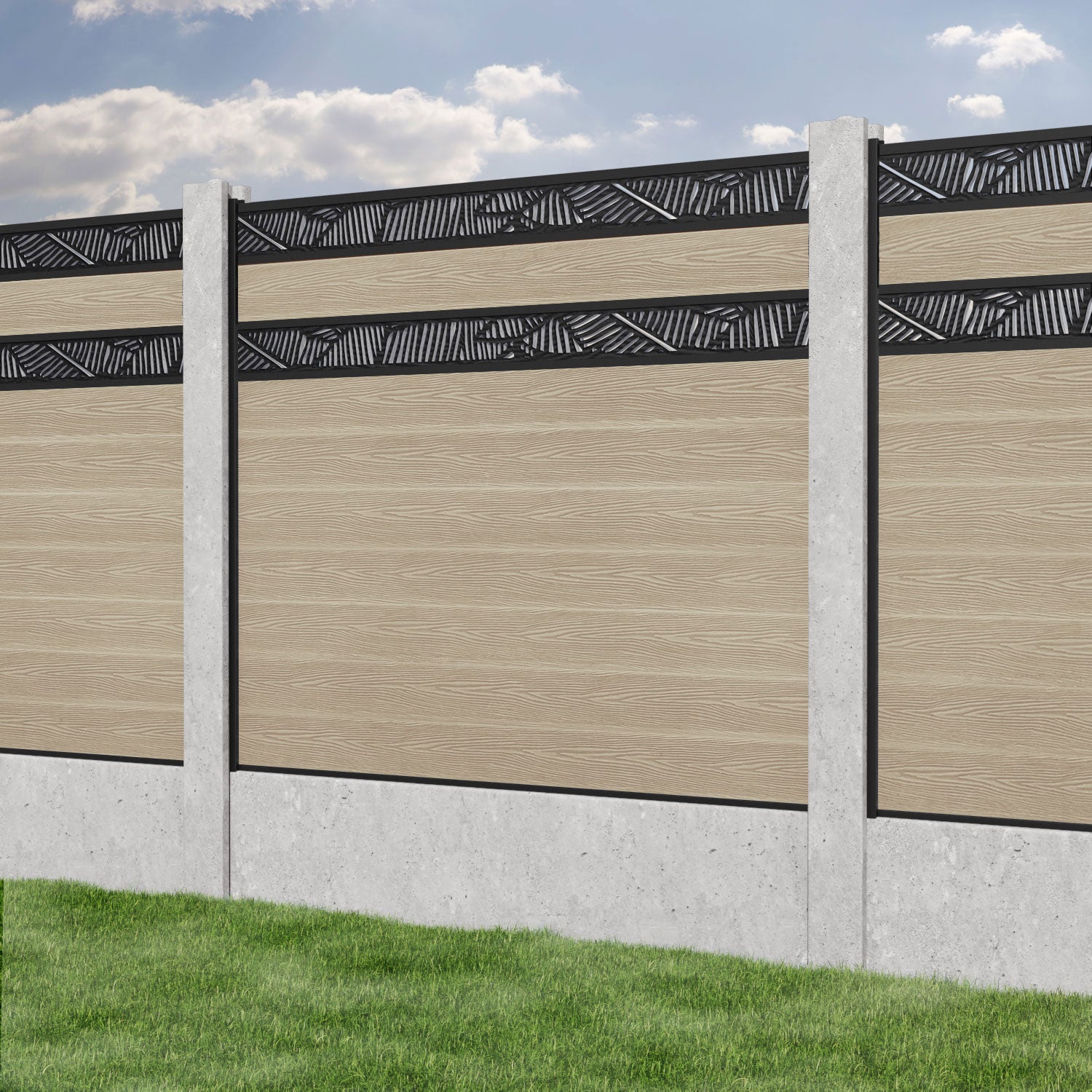 Classic Feather Split Screen Fence Panel - Light Oak - for existing concrete posts