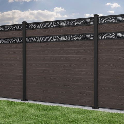 Classic Feather Split Screen Fence Panel - Mid Brown - with our aluminium posts