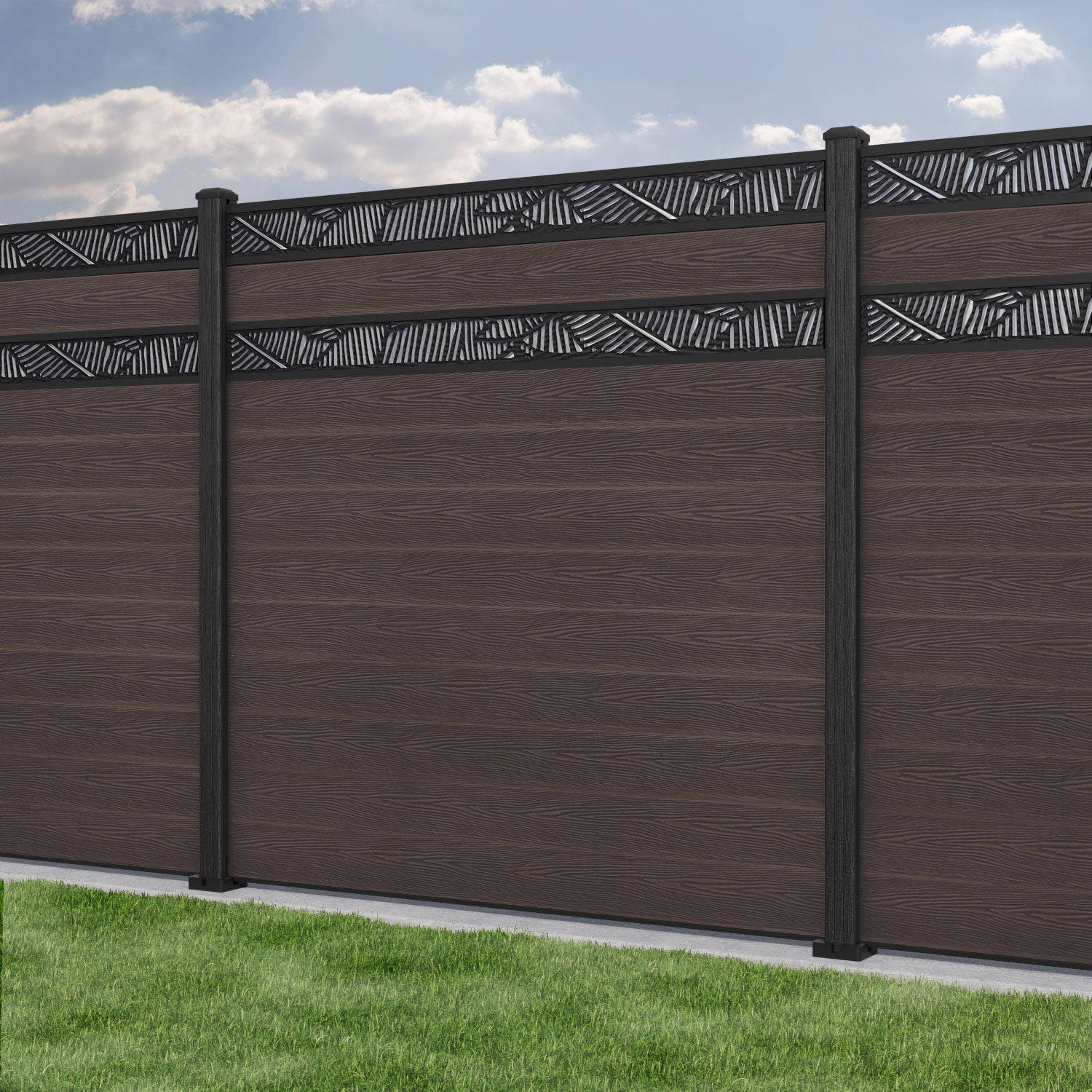 Classic Feather Split Screen Fence Panel - Mid Brown - with our composite posts
