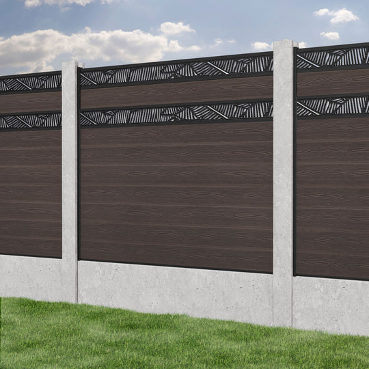 Classic Feather Split Screen Fence Panel - Mid Brown - for existing concrete posts