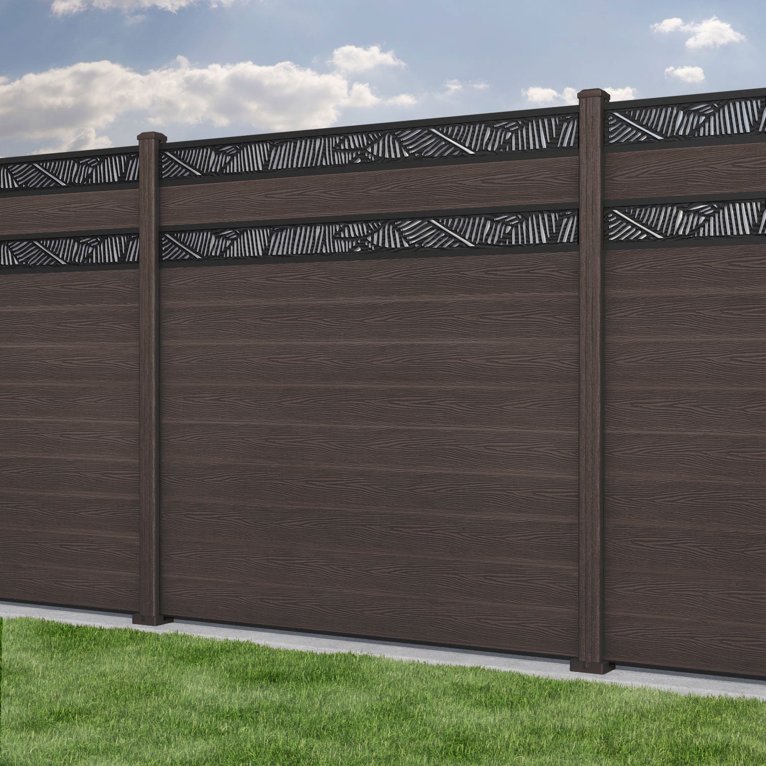 Classic Feather Split Screen Fence Panel - Mid Brown - with our composite posts