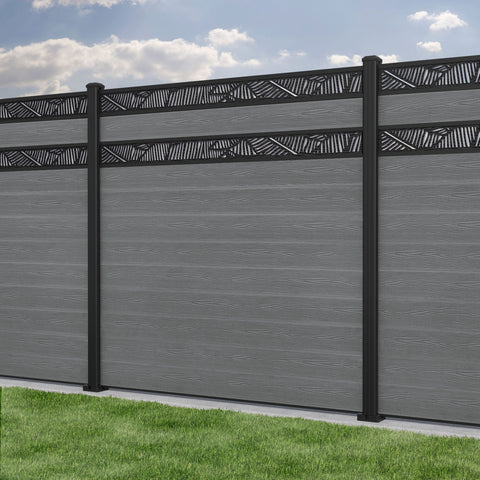 Classic Feather Split Screen Fence Panel - Mid Grey - with our aluminium posts
