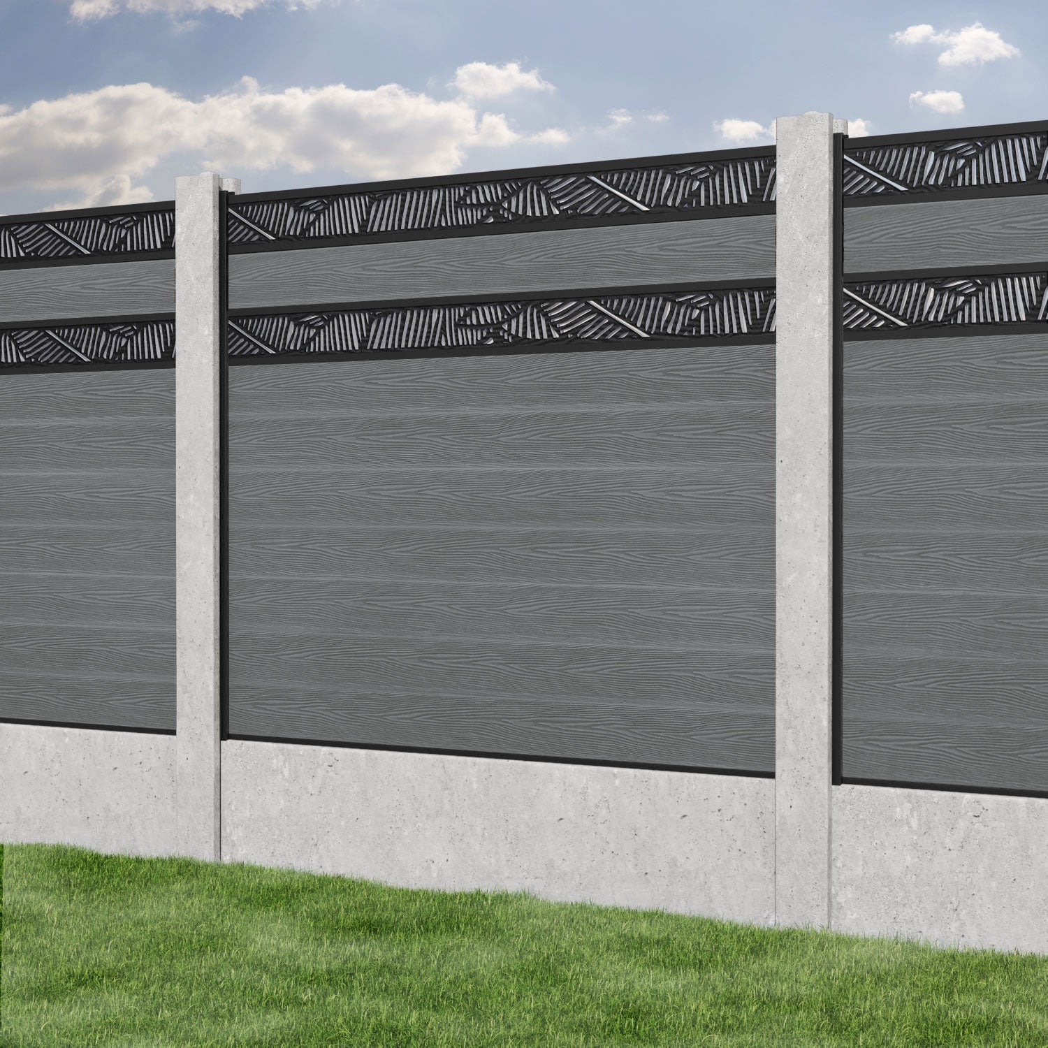 Classic Feather Split Screen Fence Panel - Mid Grey - for existing concrete posts