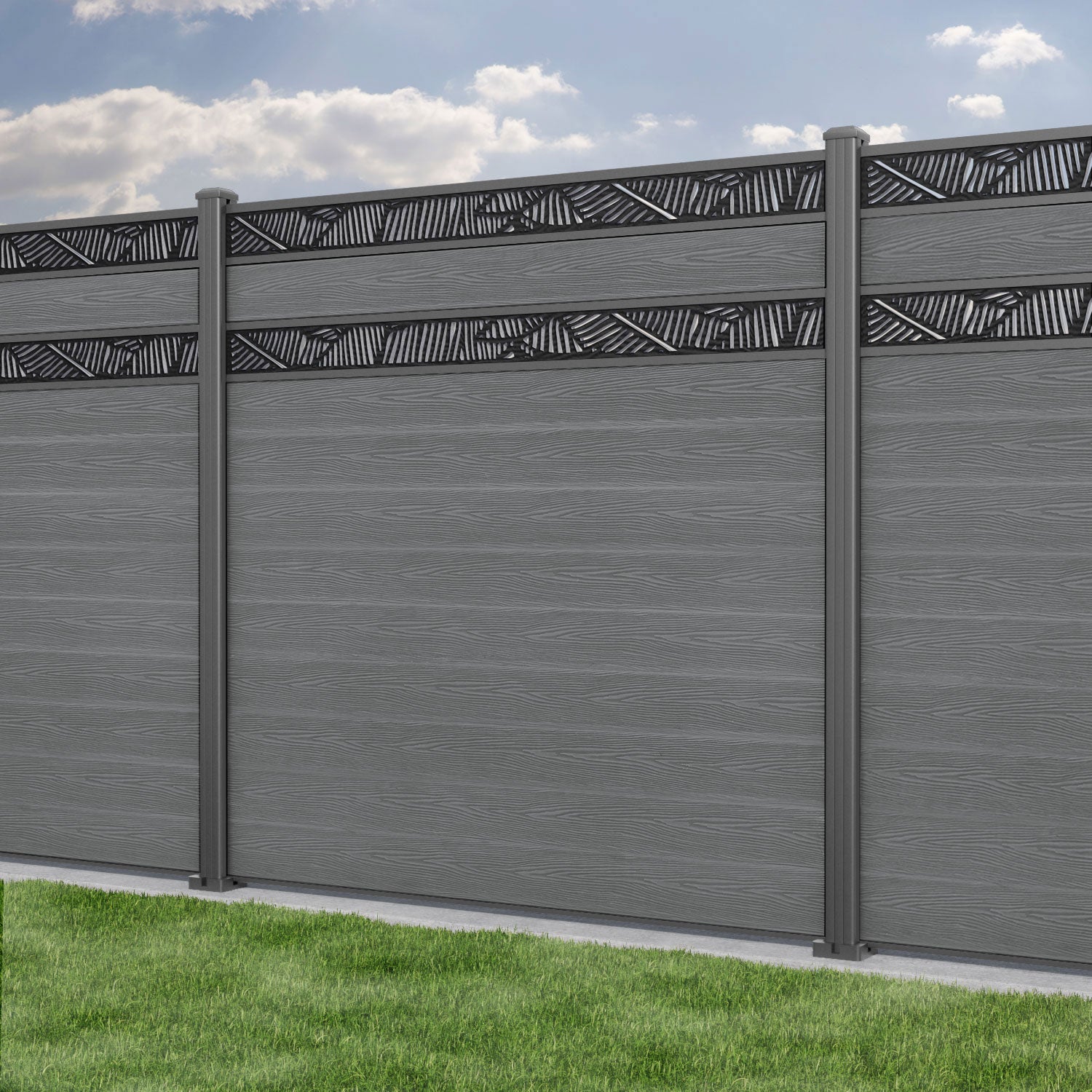 Classic Feather Split Screen Fence Panel - Mid Grey - with our aluminium posts