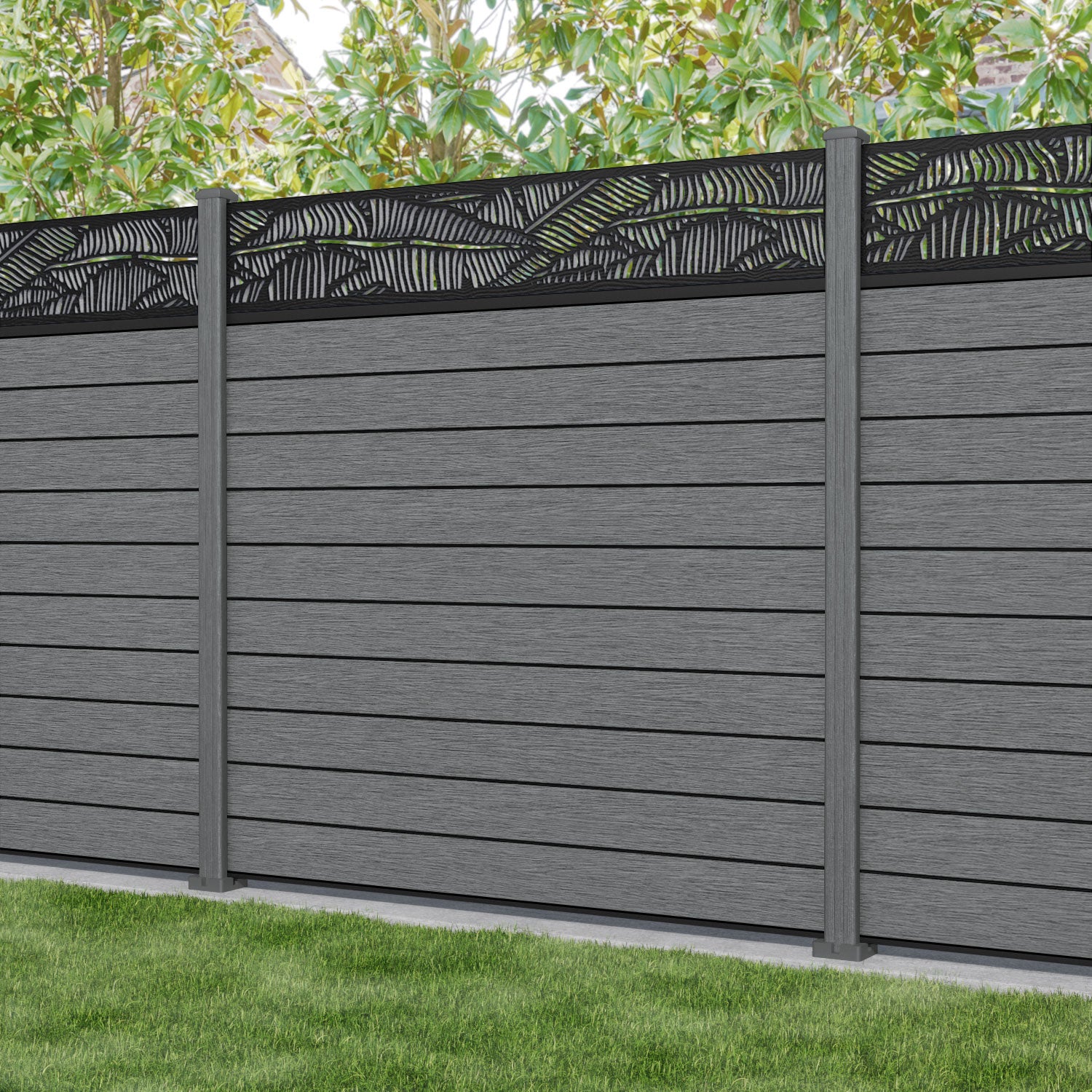 Fusion Feather Fence Panel - Mid Grey - with our composite posts