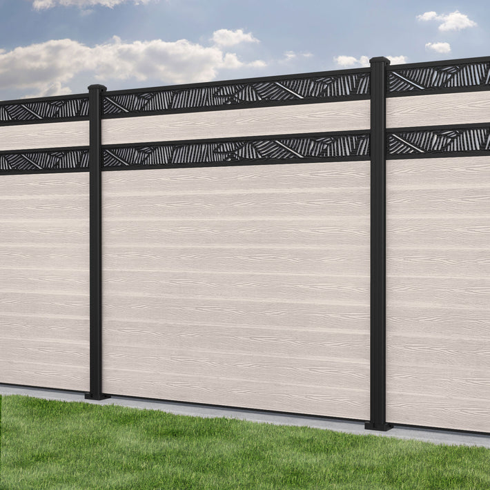 Classic Feather Split Screen Fence Panel - Mid Stone - with our aluminium posts