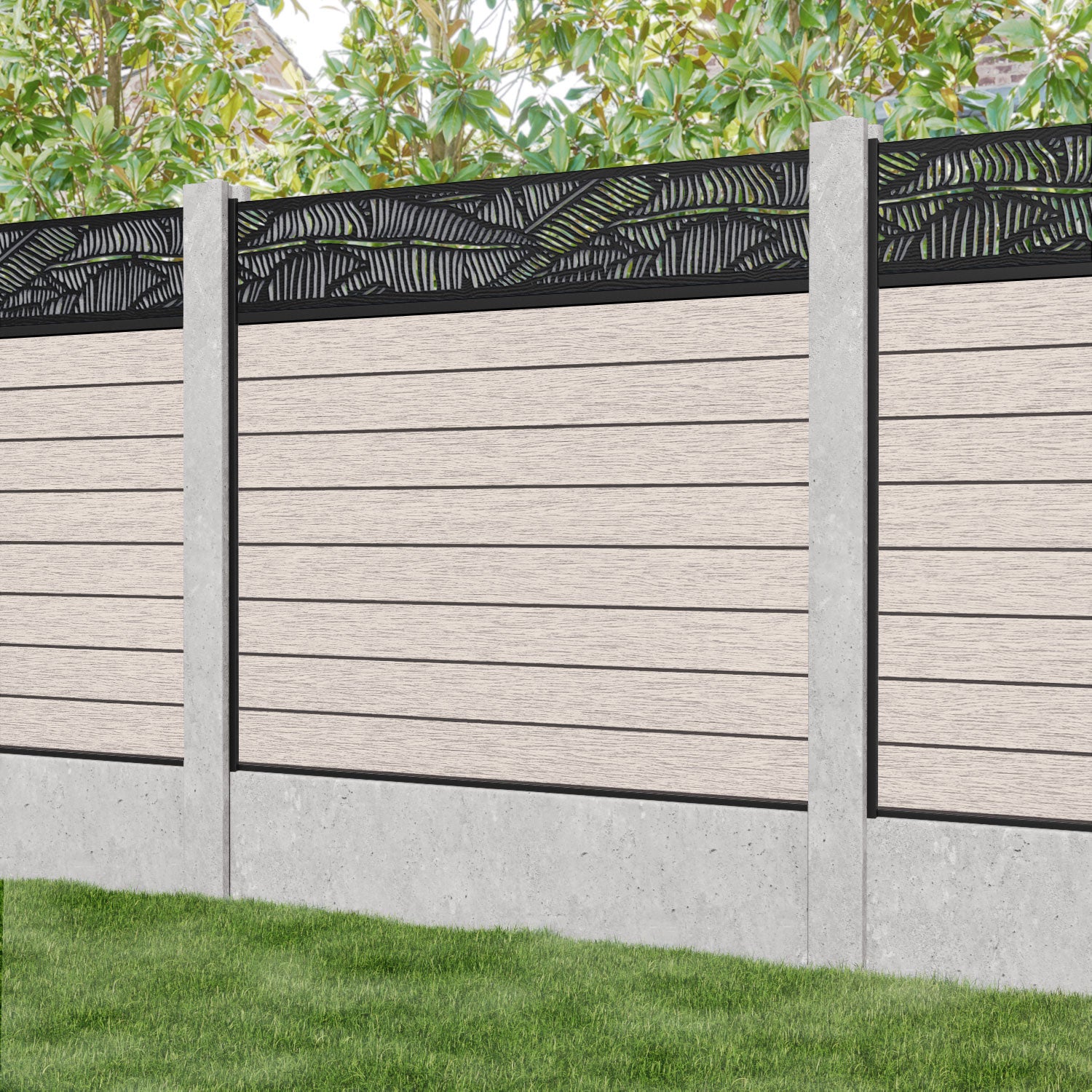 Fusion Feather Fence Panel - Mid Stone - for existing concrete posts