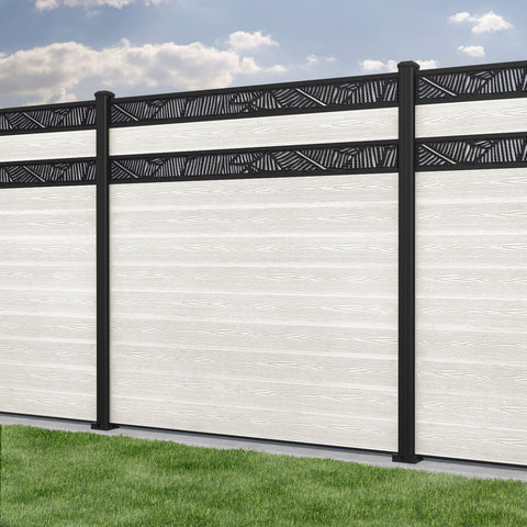 Classic Feather Split Screen Fence Panel - Light Stone - with our aluminium posts