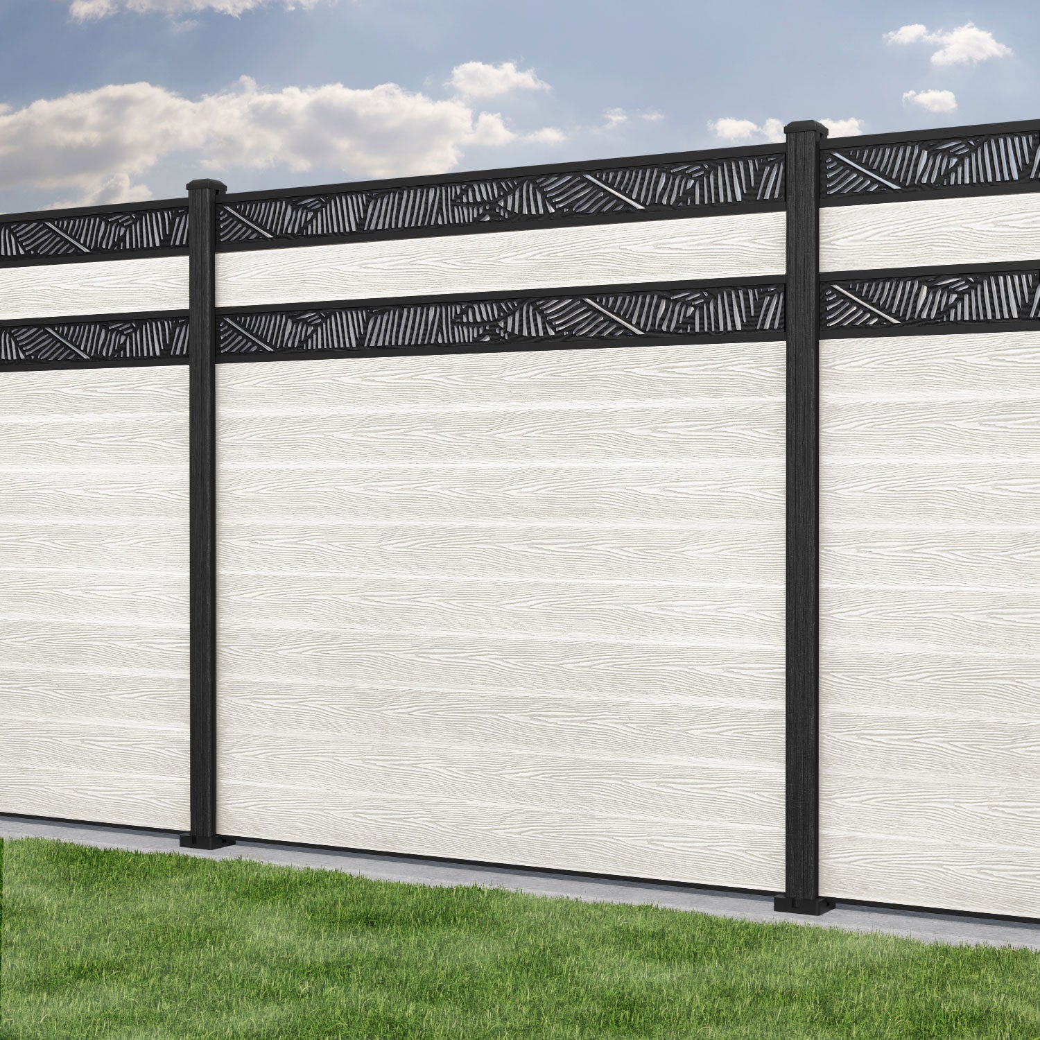 Classic Feather Split Screen Fence Panel - Light Stone - with our composite posts