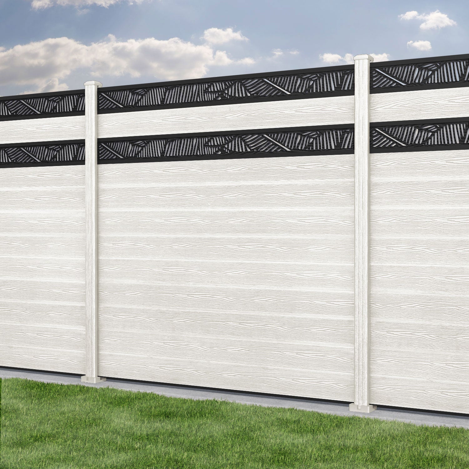 Classic Feather Split Screen Fence Panel - Light Stone - with our composite posts