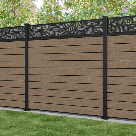 Fusion Feather Fence Panel - Teak - with our aluminium posts