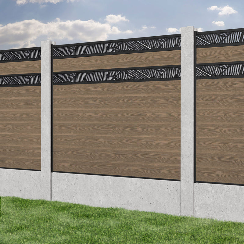 Classic Feather Split Screen Fence Panel - Teak - for existing concrete posts