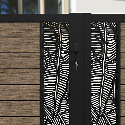 Fusion Feather Straight Top Driveway Gate - Teak - Middle & End Screen