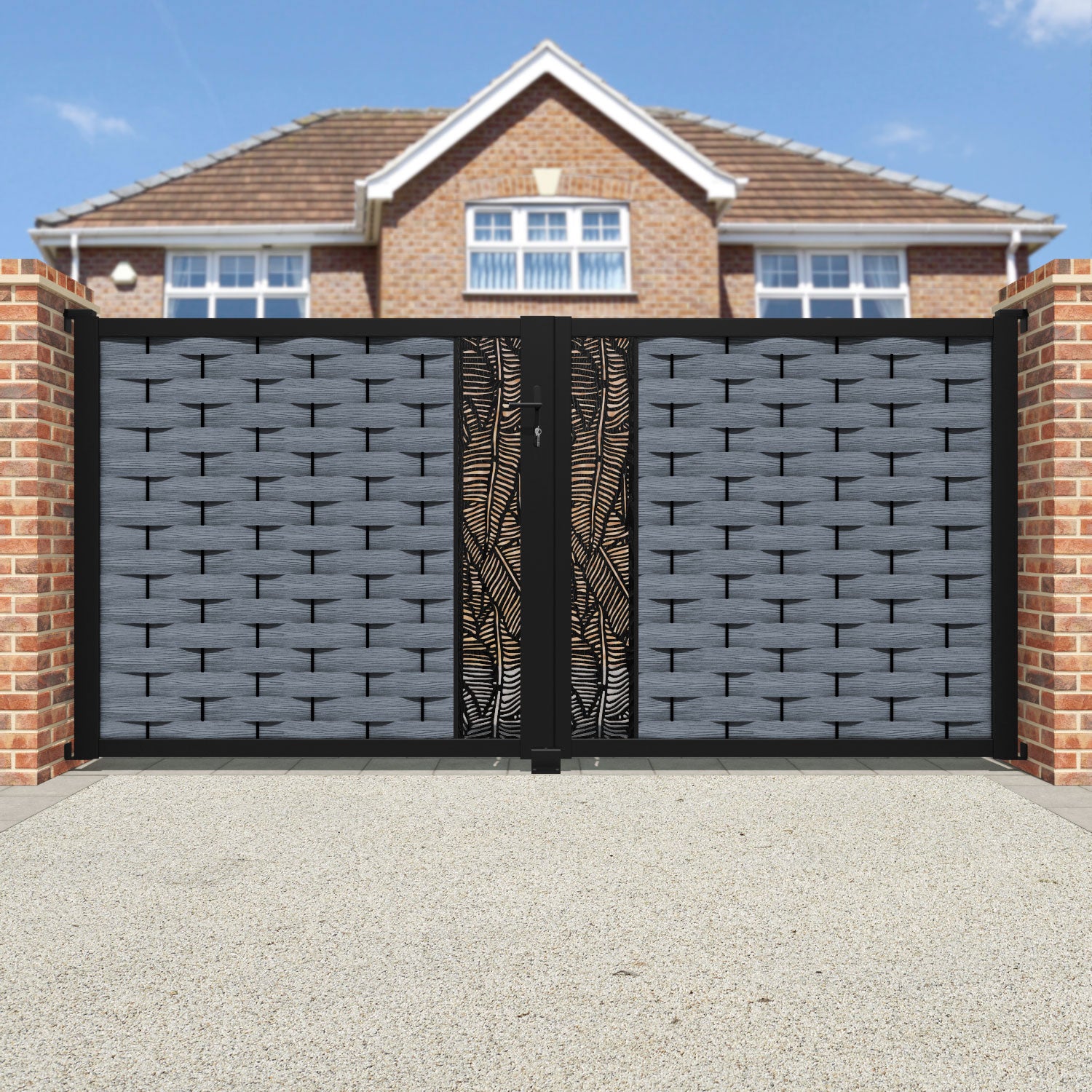 Ripple Feather Straight Top Driveway Gate - Anthracite - Middle Screen