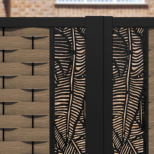 Ripple Feather Straight Top Driveway Gate - Teak - Middle & End Screen