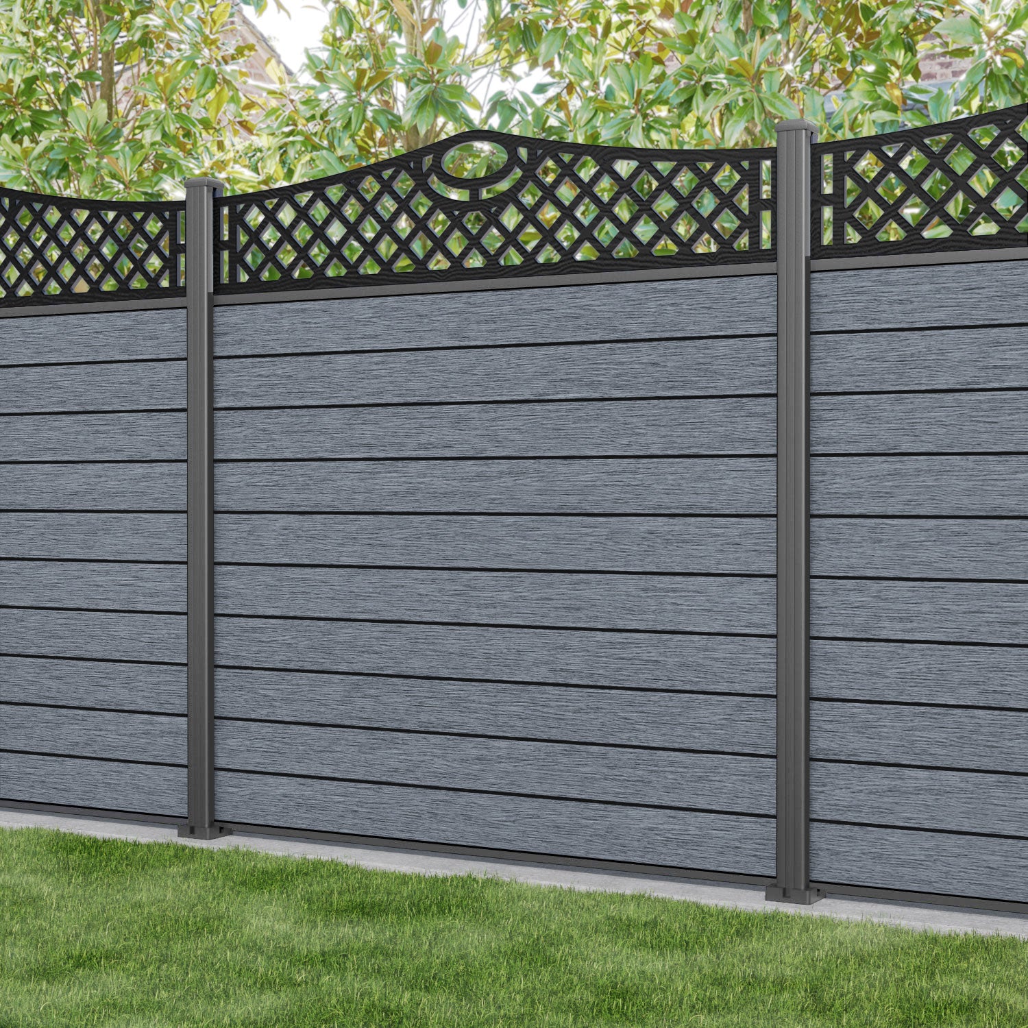Fusion Oxford Curved Top Fence Panel - Anthracite - with our aluminium posts