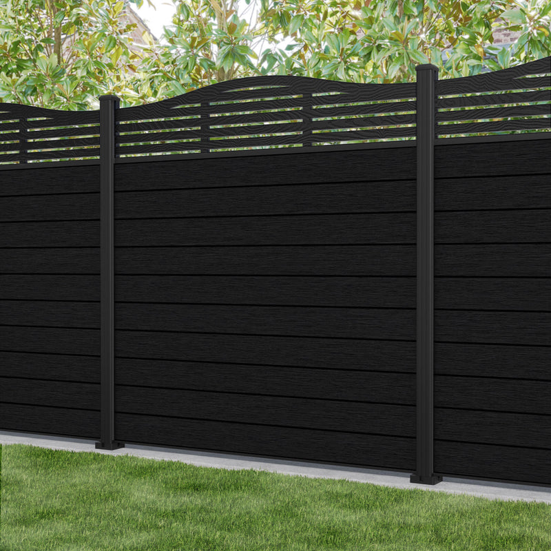 Fusion Aspen Curved Top Fence Panel - Black - with our aluminium posts