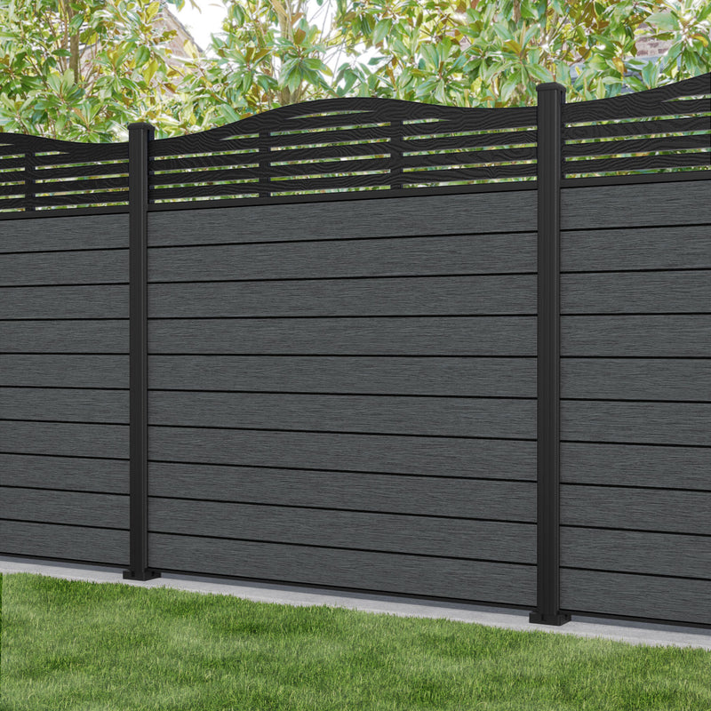 Fusion Aspen Curved Top Fence Panel - Dark Grey - with our aluminium posts