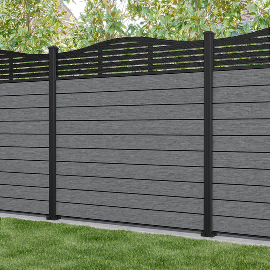 Fusion Aspen Curved Top Fence Panel - Mid Grey - with our aluminium posts
