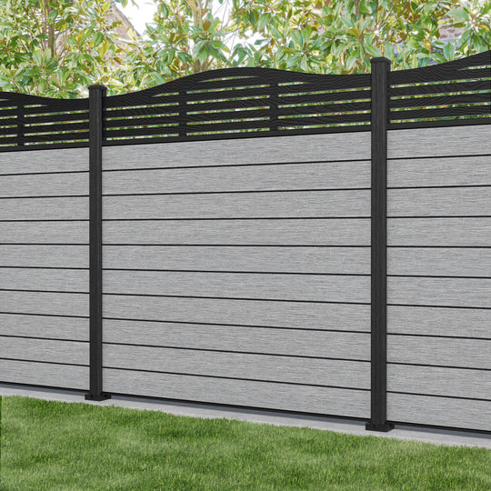Fusion Aspen Curved Top Fence Panel - Light Grey - with our composite posts