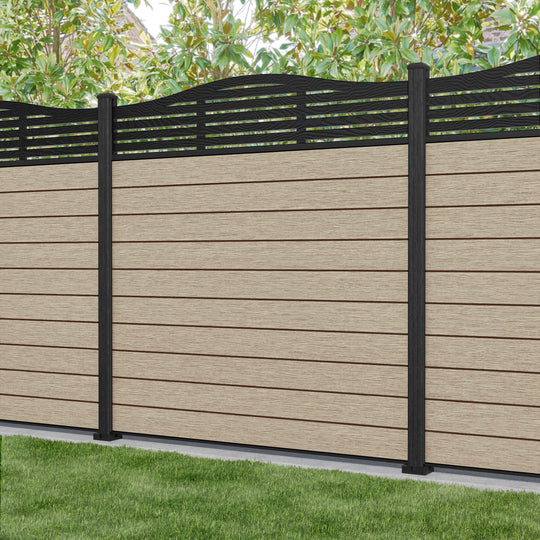 Fusion Aspen Curved Top Fence Panel - Light Oak - with our composite posts