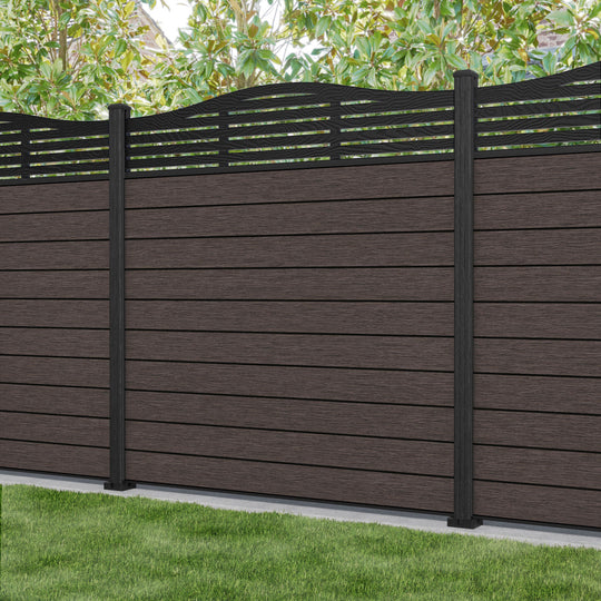 Fusion Aspen Curved Top Fence Panel - Mid Brown - with our composite posts
