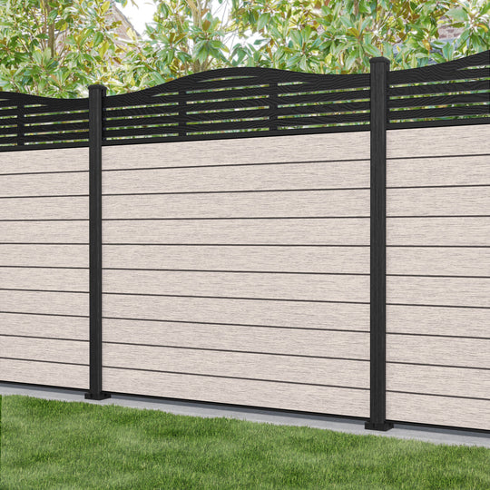 Fusion Aspen Curved Top Fence Panel - Mid Stone - with our composite posts
