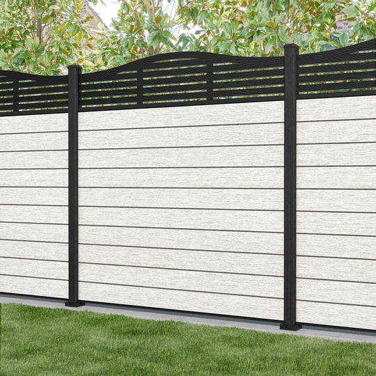 Fusion Aspen Curved Top Fence Panel - Light Stone - with our composite posts