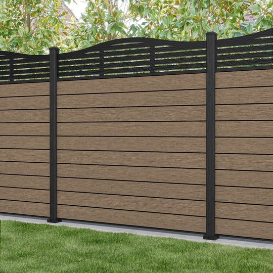 Fusion Aspen Curved Top Fence Panel - Teak - with our composite posts