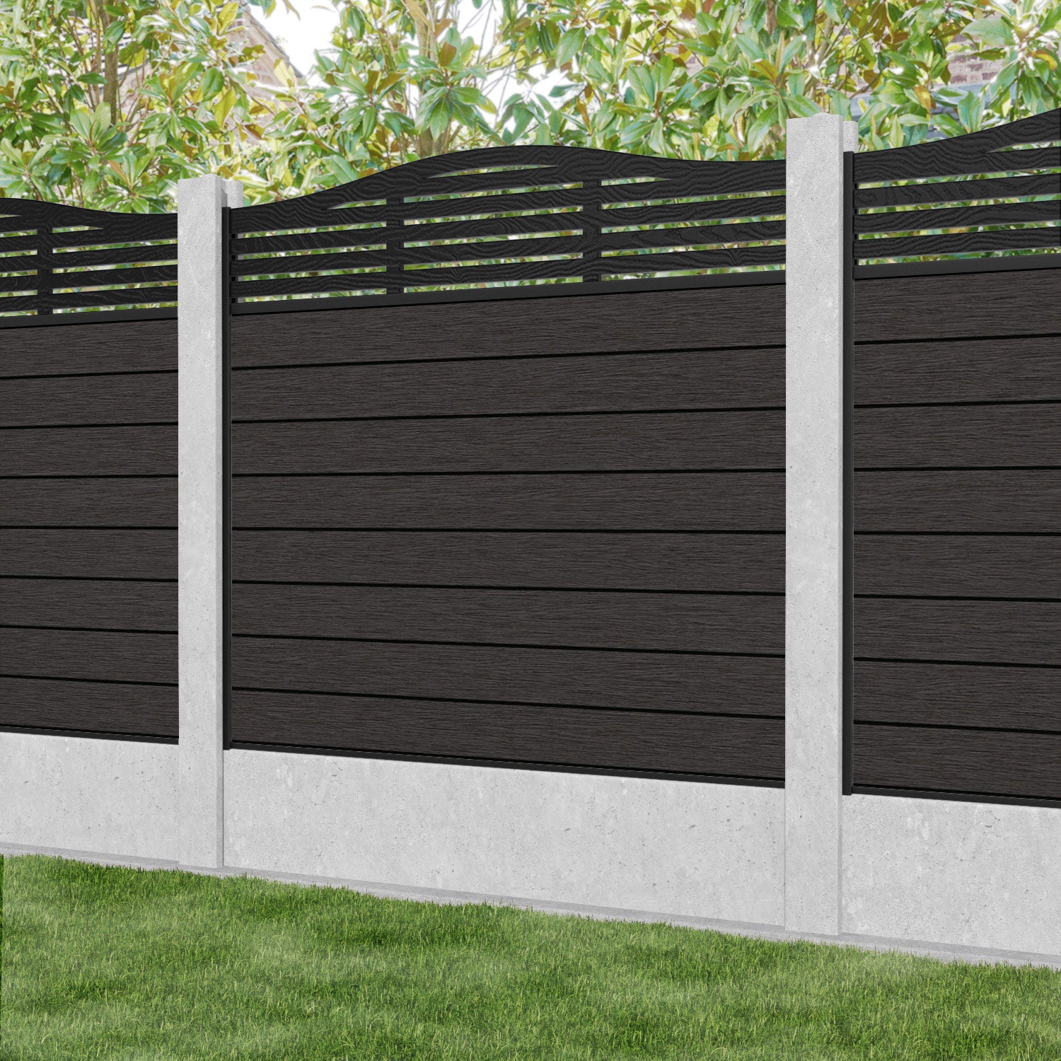 Fusion Aspen Curved Top Fence Panel - Dark Oak - for existing concrete posts