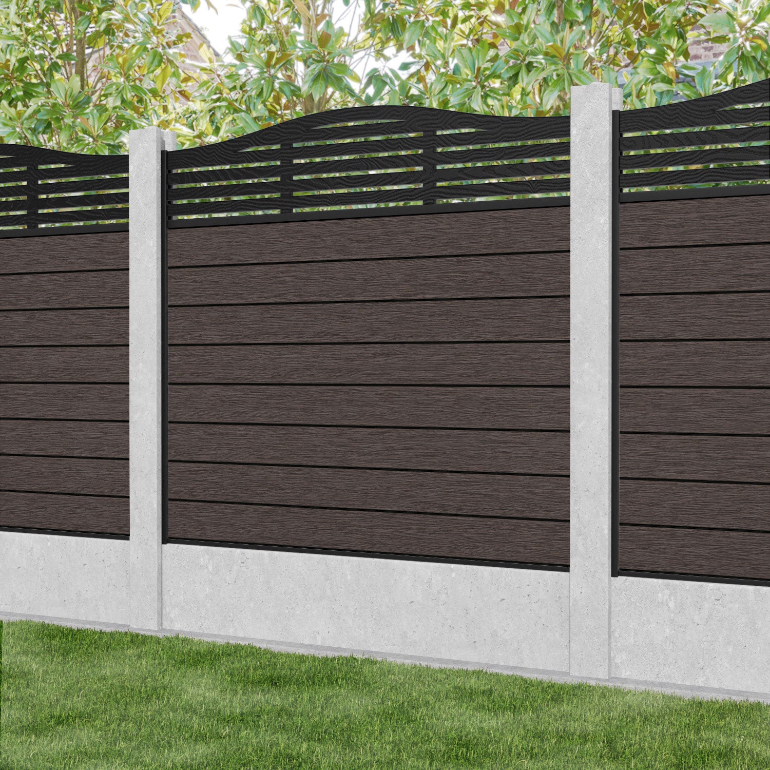 Fusion Aspen Curved Top Fence Panel - Mid Brown - for existing concrete posts