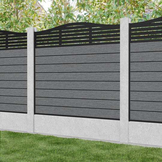 Fusion Aspen Curved Top Fence Panel - Mid Grey - for existing concrete posts