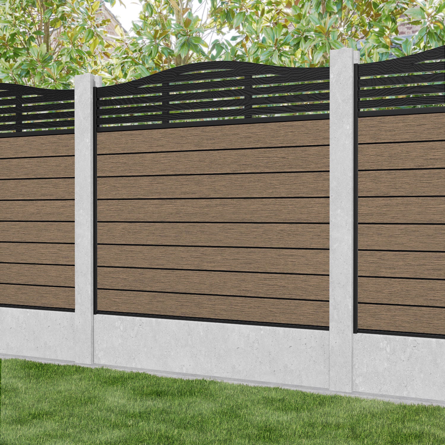 Fusion Aspen Curved Top Fence Panel - Teak - for existing concrete posts