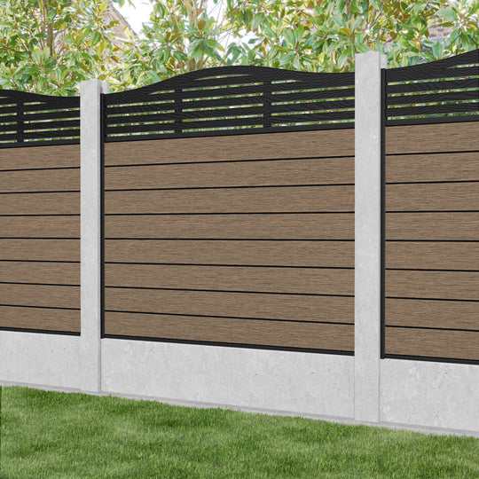 Fusion Aspen Curved Top Fence Panel - Teak - for existing concrete posts