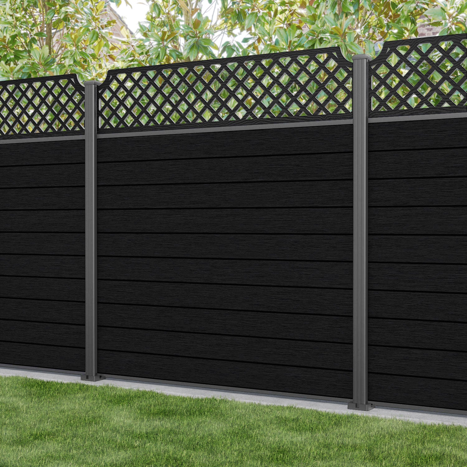 Fusion Regal Hive Fence Panel - Black - with our aluminium posts