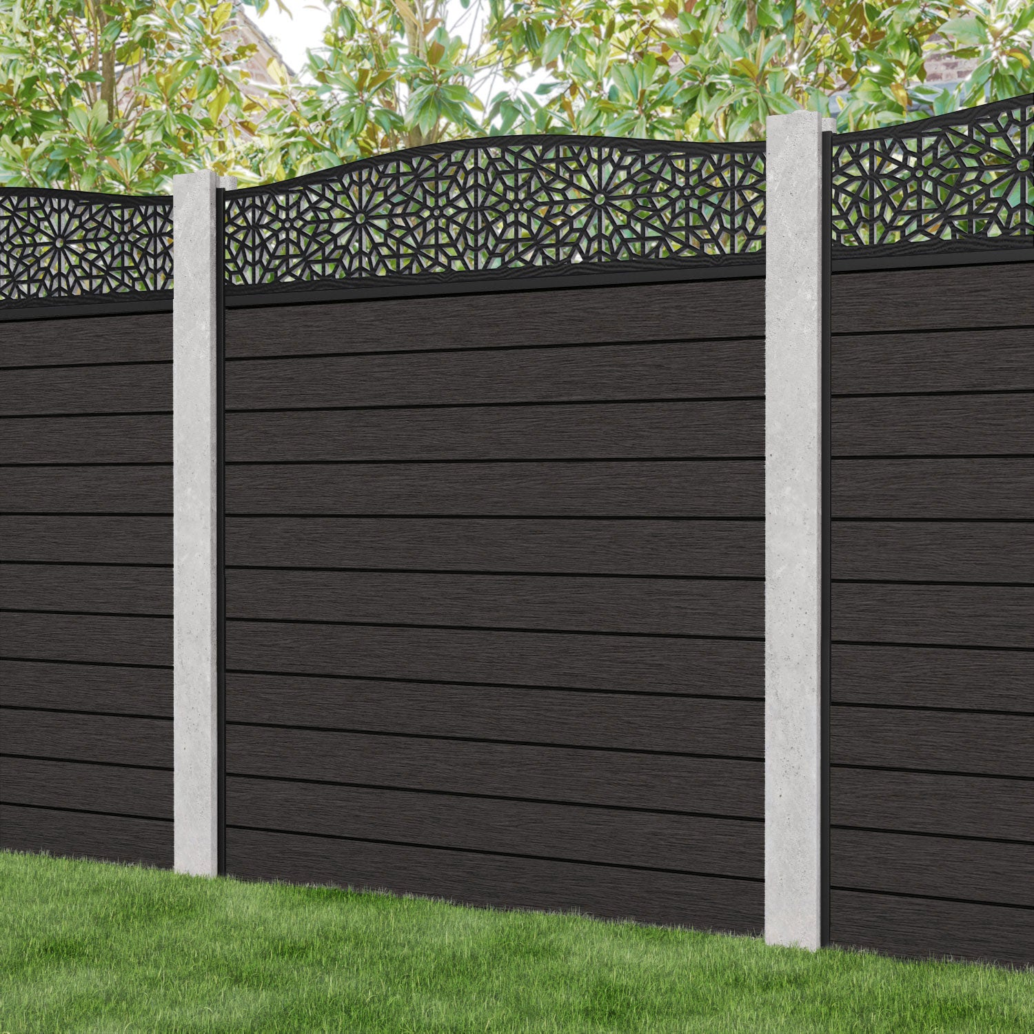 Fusion Alnara Curved Top Fence Panel - Dark Oak - for existing concrete posts