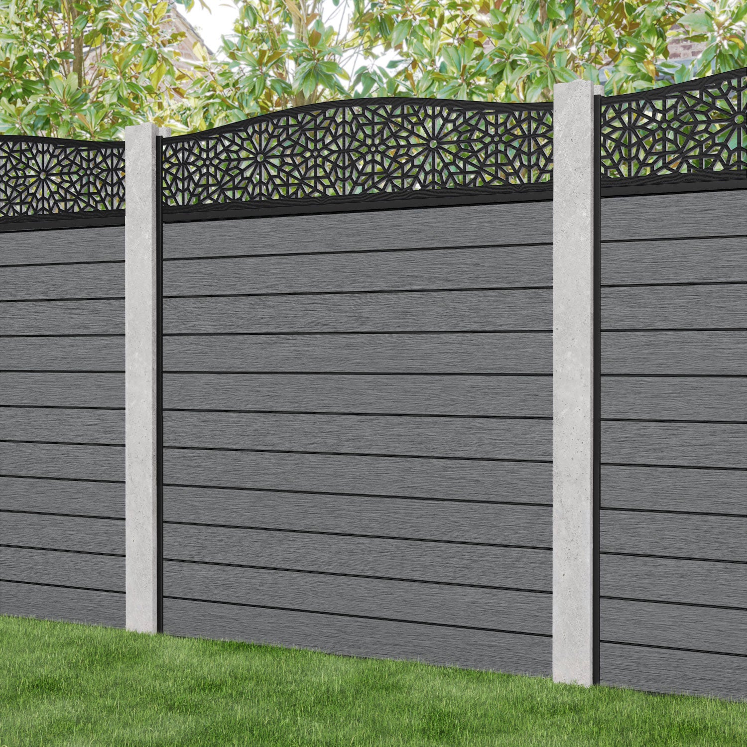 Fusion Alnara Curved Top Fence Panel - Mid Grey - for existing concrete posts