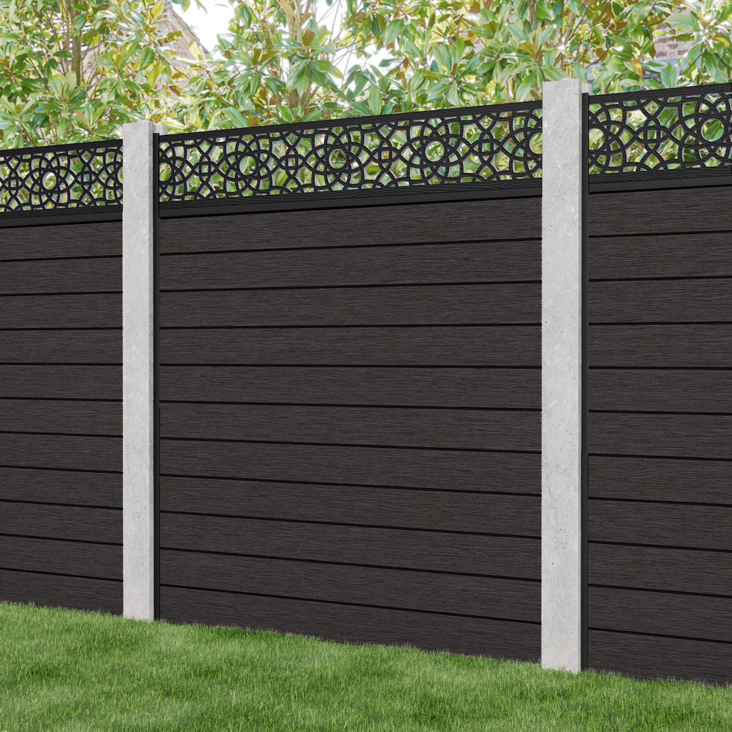 Fusion Ambar Fence Panel - Dark Oak - for existing concrete posts