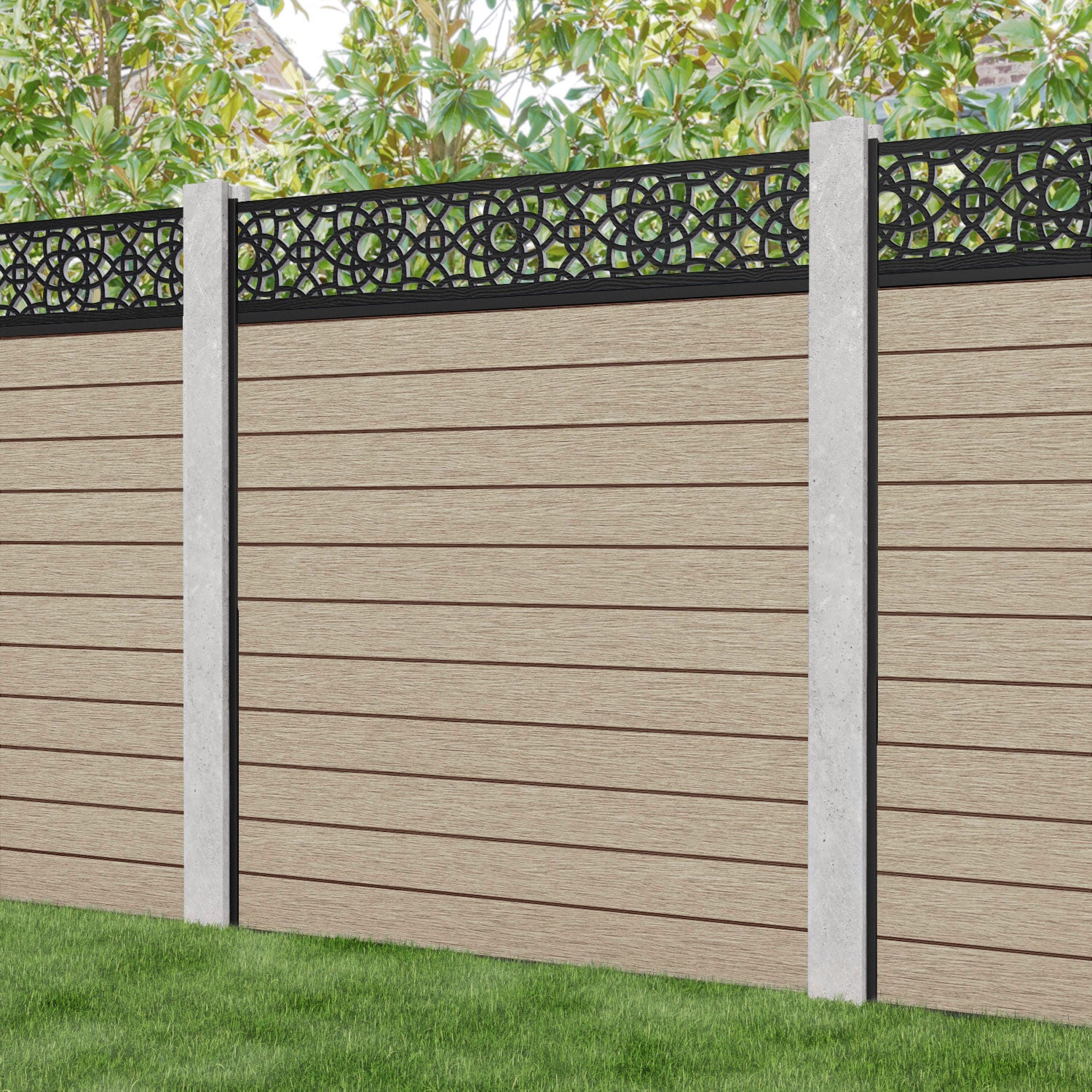 Fusion Ambar Fence Panel - Light Oak - for existing concrete posts