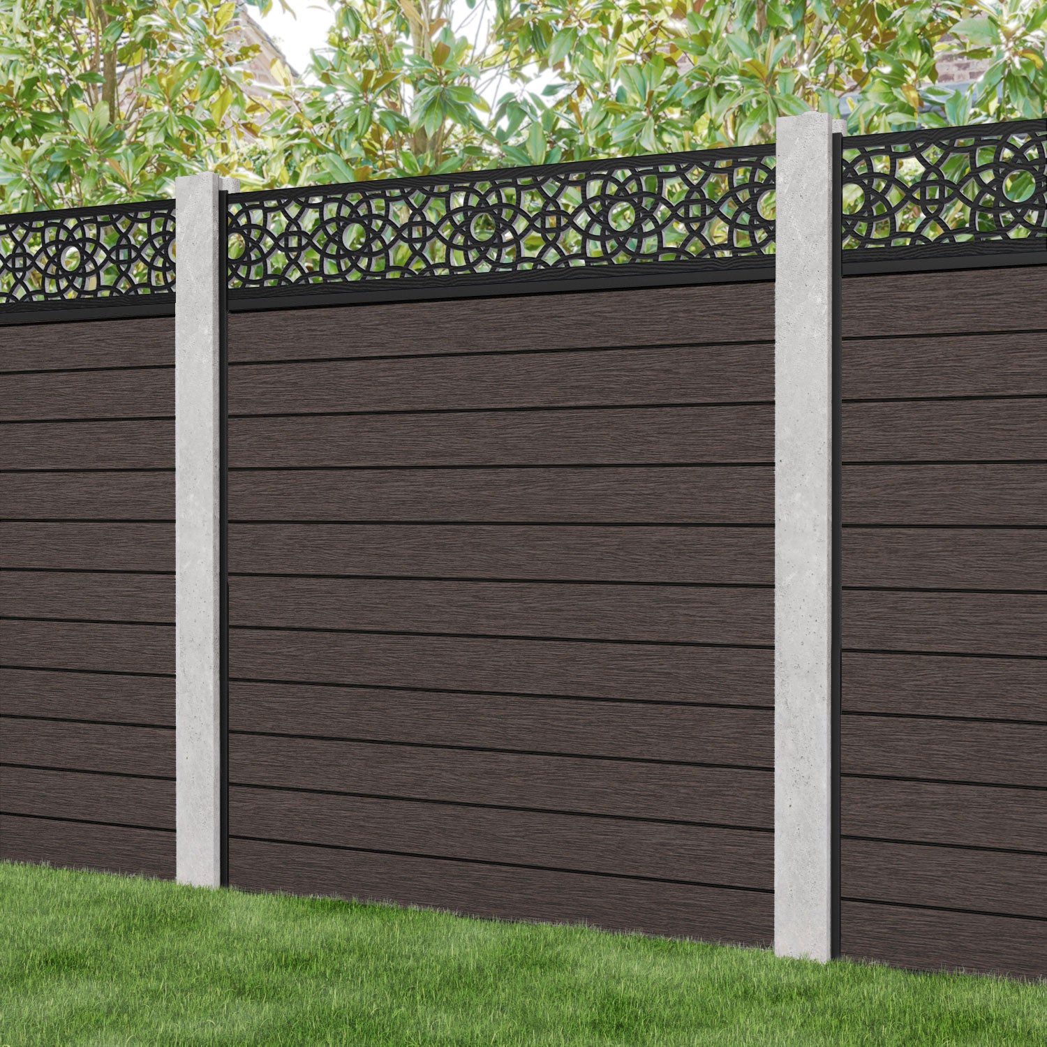 Fusion Ambar Fence Panel - Mid Brown - for existing concrete posts