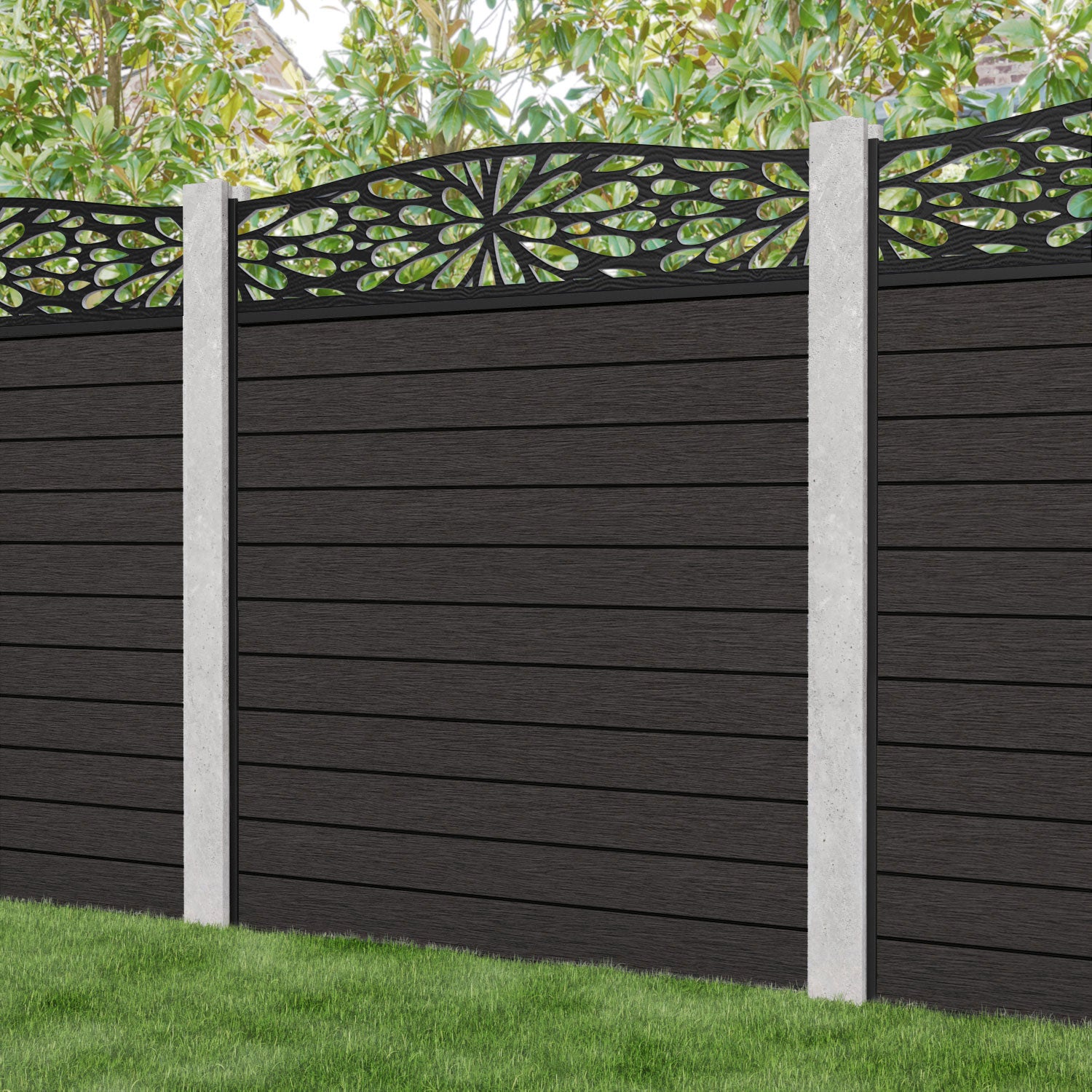 Fusion Blossom Curved Top Fence Panel - Dark Oak - for existing concrete posts