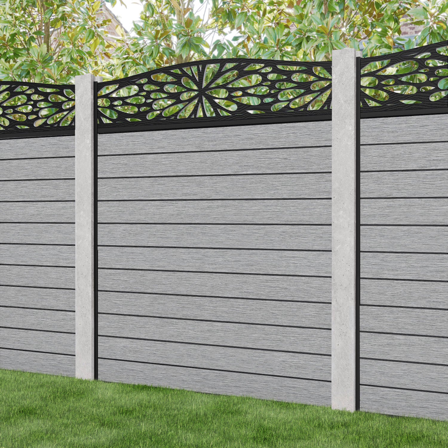 Fusion Blossom Curved Top Fence Panel - Light Grey - for existing concrete posts