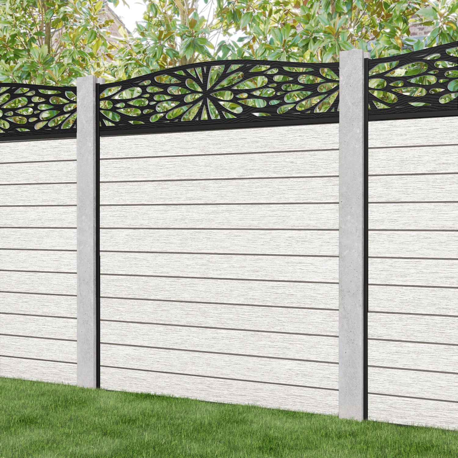 Fusion Blossom Curved Top Fence Panel - Light Stone - for existing concrete posts