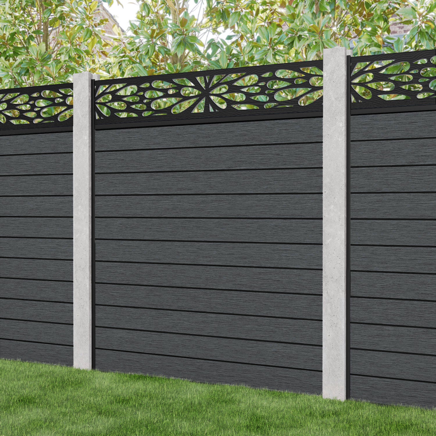 Fusion Blossom Fence Panel - Dark Grey - for existing concrete posts