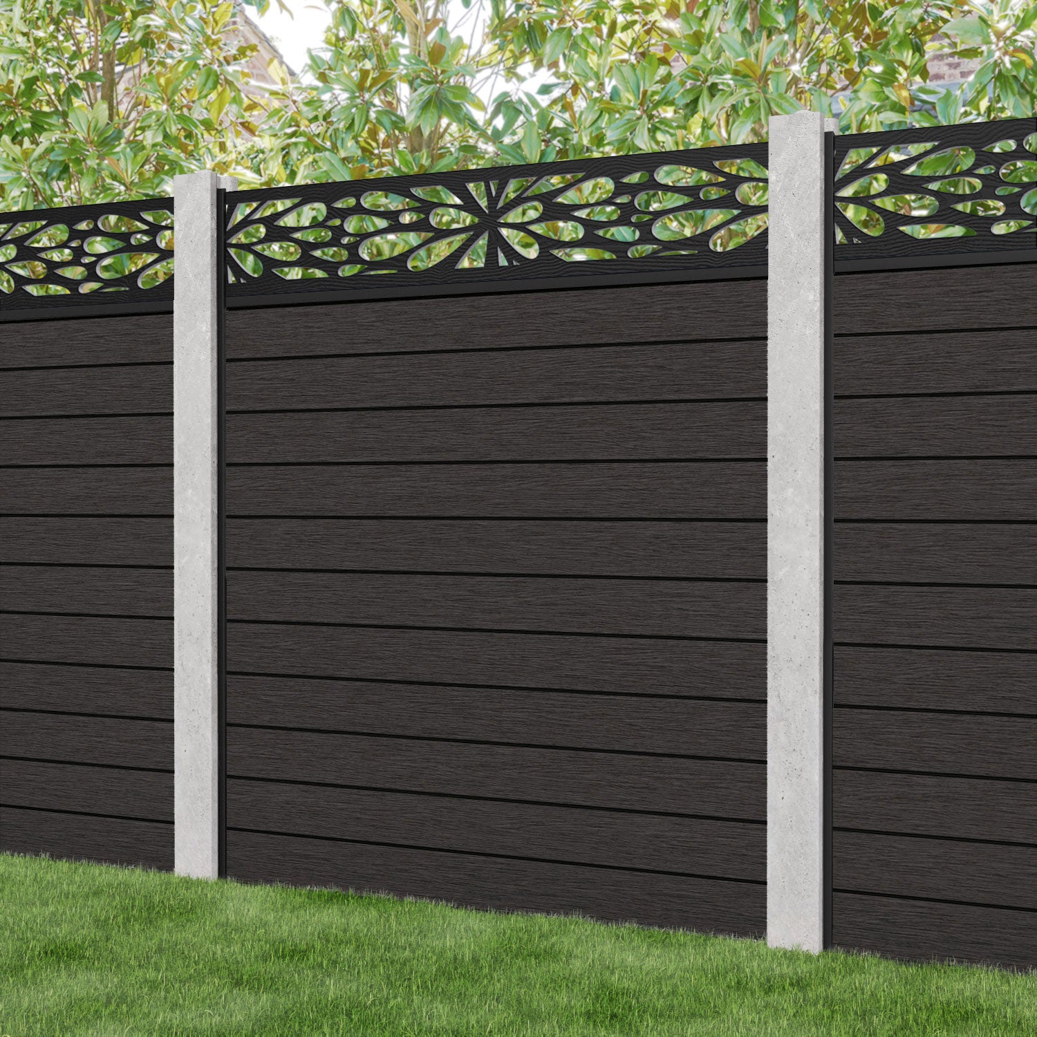 Fusion Blossom Fence Panel - Dark Oak - for existing concrete posts