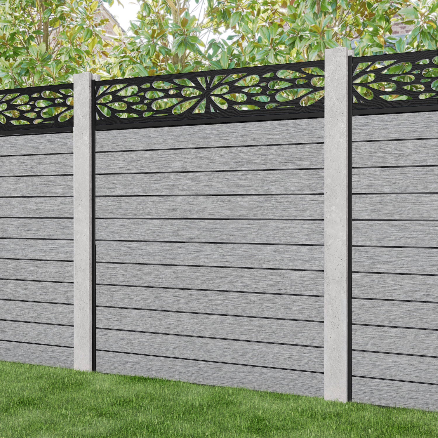 Fusion Blossom Fence Panel - Light Grey - for existing concrete posts
