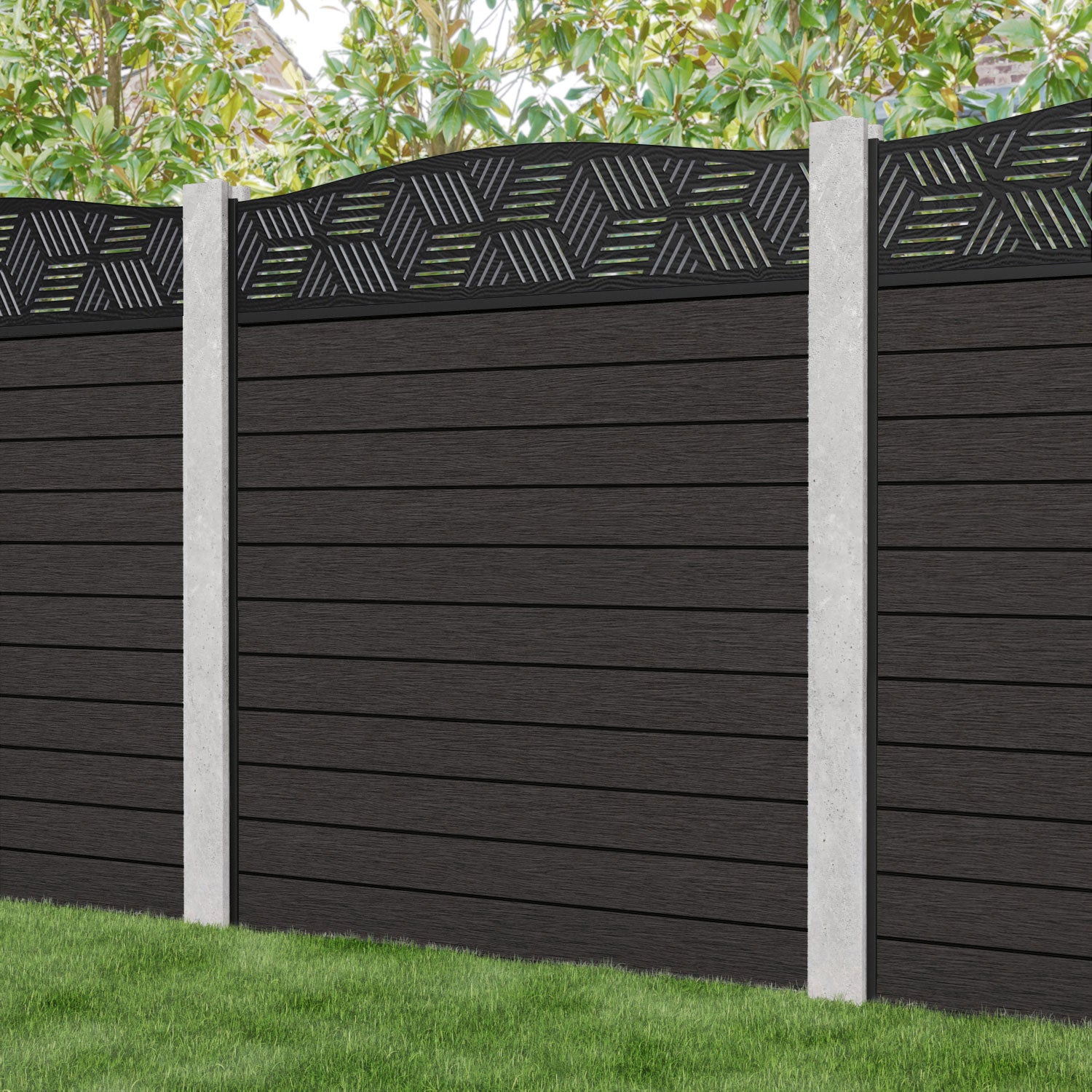 Fusion Cubed Curved Top Fence Panel - Dark Oak - for existing concrete posts